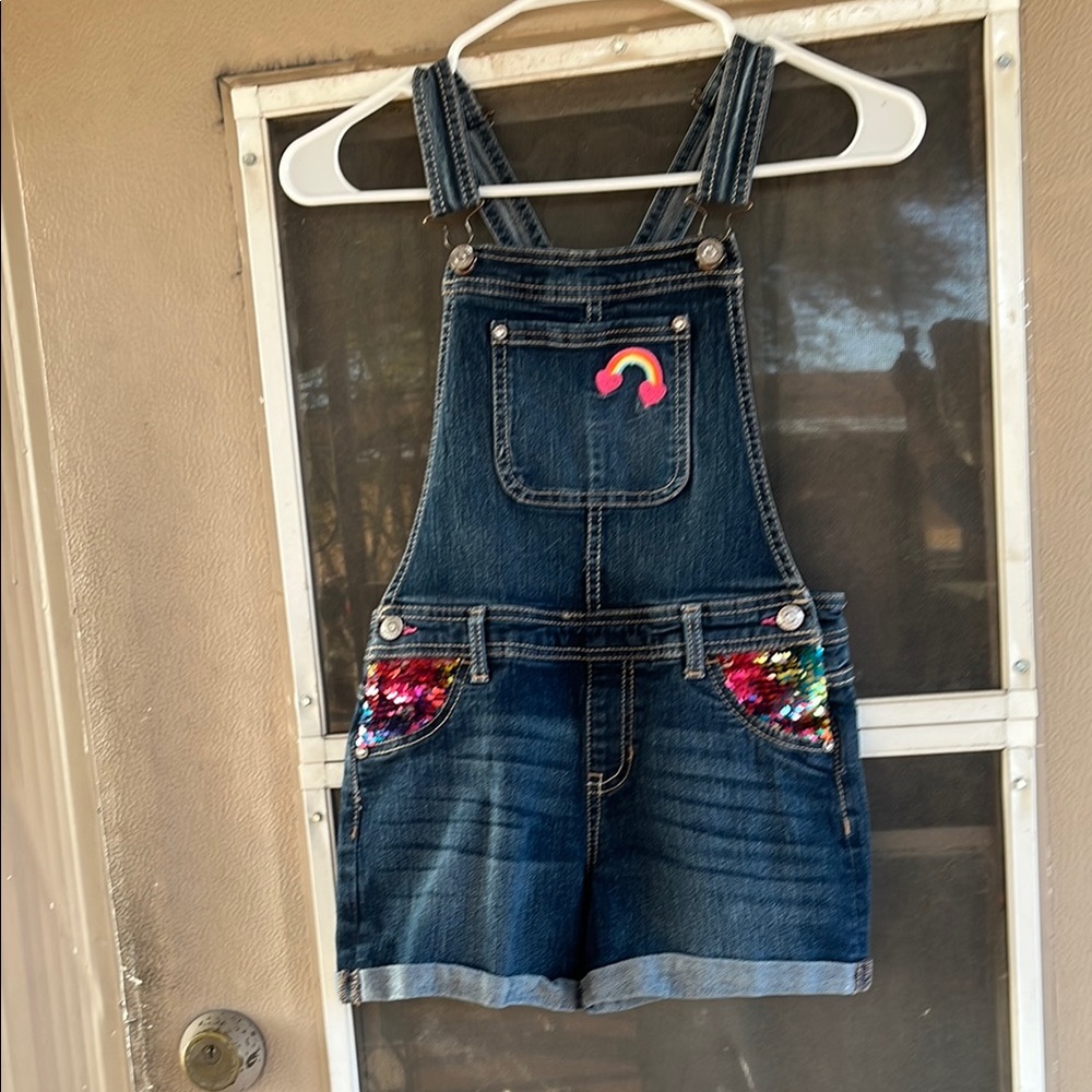 Jordache Blue Denim Overalls with Embroidered Flowers